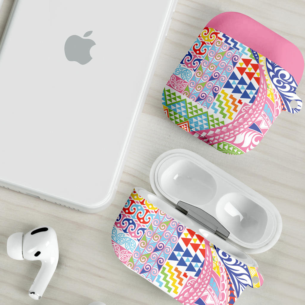 Maori Kowhaiwhai Taniko Patchwork Rainbow Motifs AirPods Case LT9 - Polynesian Pride