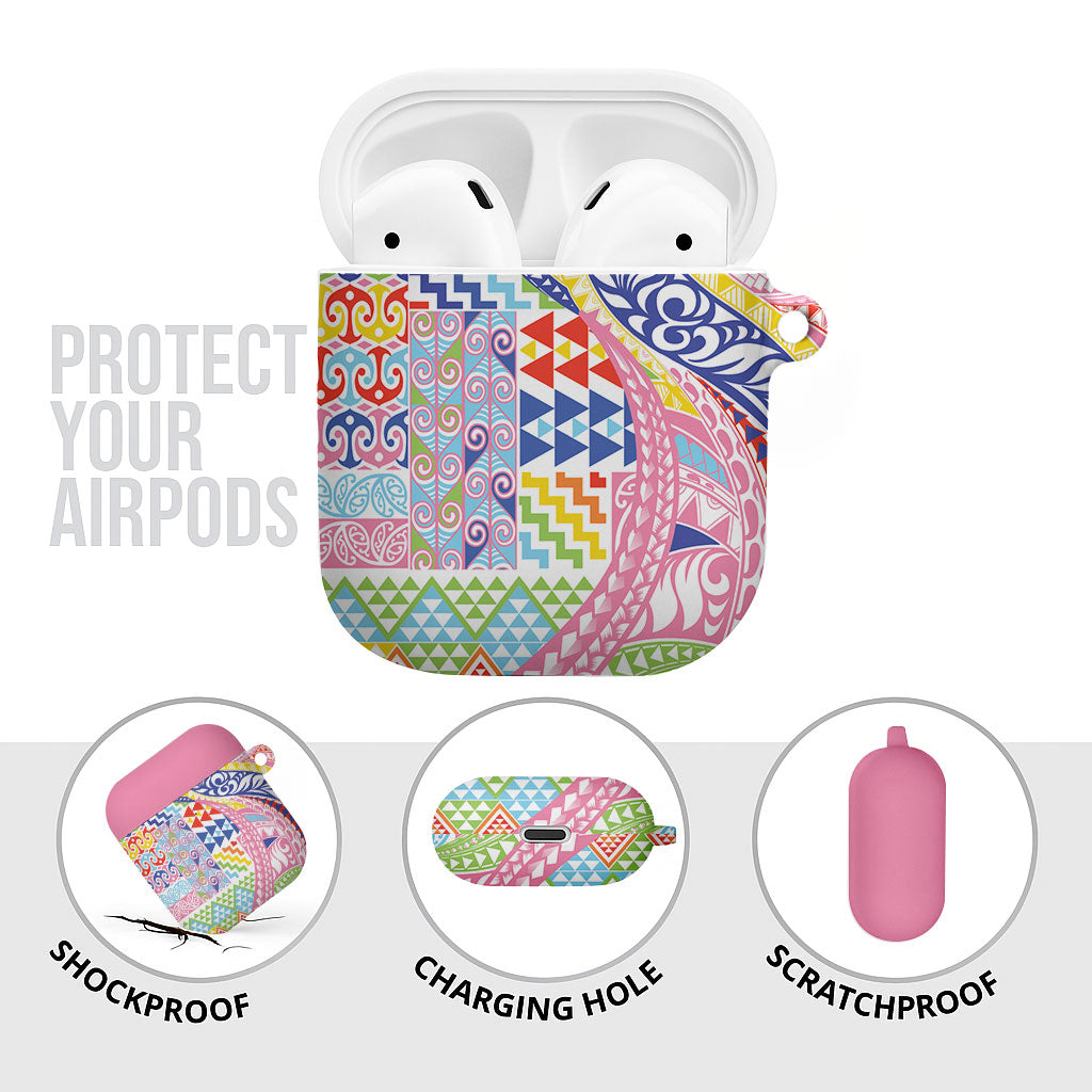 Maori Kowhaiwhai Taniko Patchwork Rainbow Motifs AirPods Case LT9 - Polynesian Pride