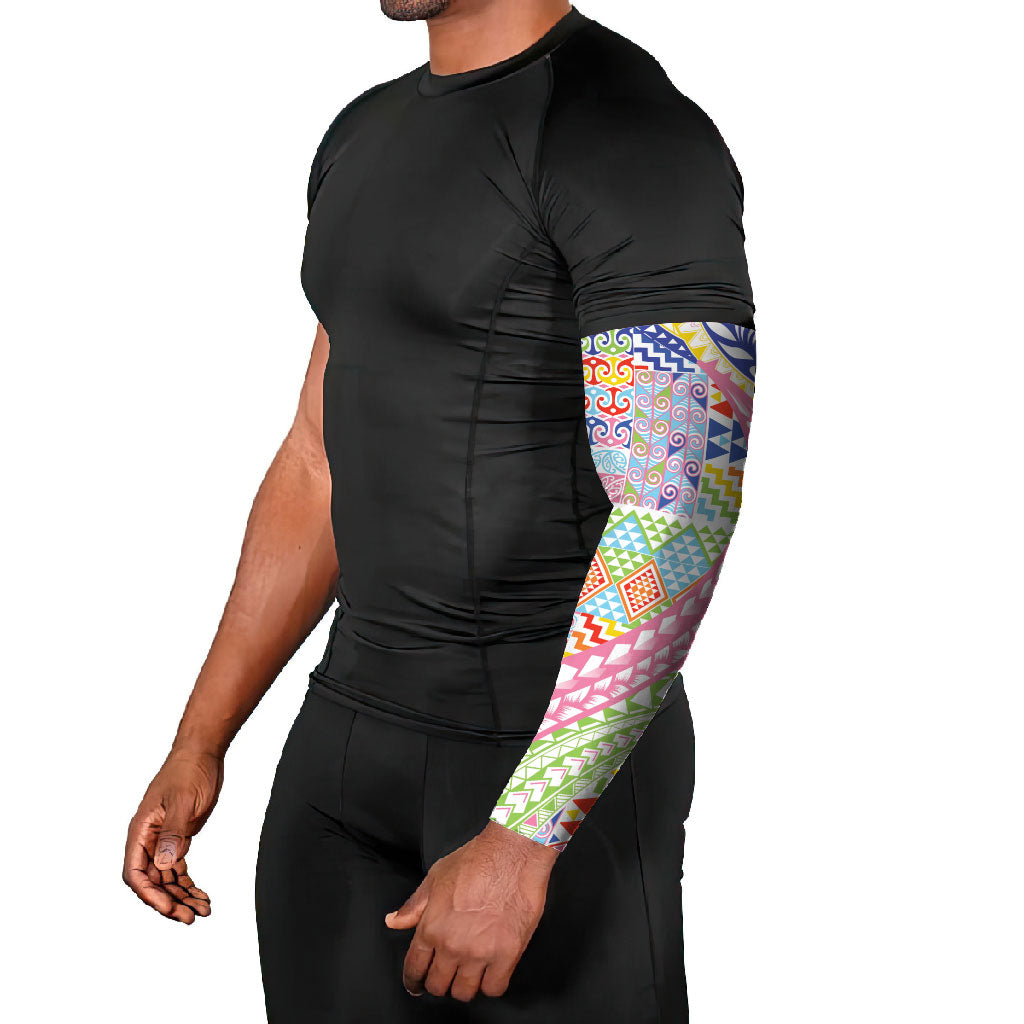 Maori Kowhaiwhai Taniko Patchwork Rainbow Motifs Arm Sleeves LT9 - Polynesian Pride