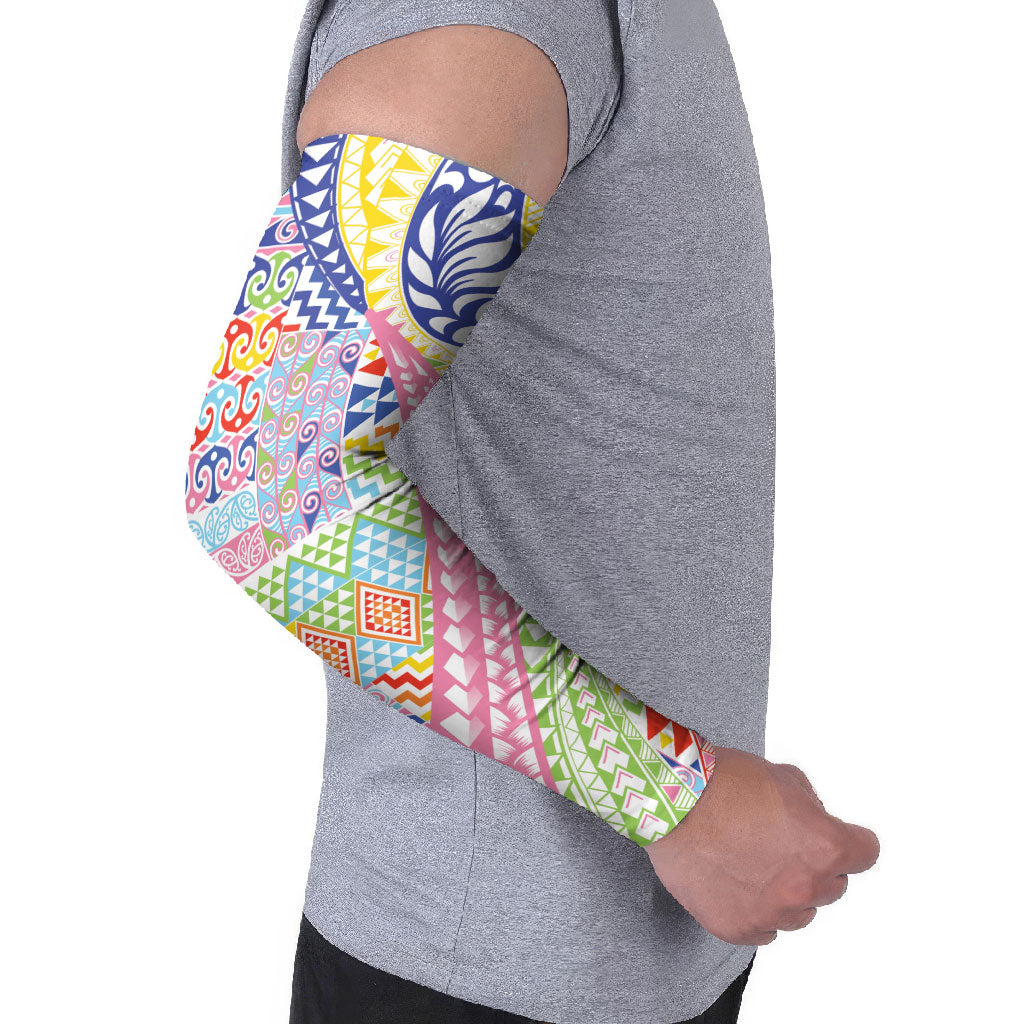 Maori Kowhaiwhai Taniko Patchwork Rainbow Motifs Arm Sleeves LT9 - Polynesian Pride