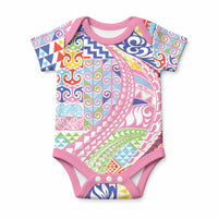 Maori Kowhaiwhai Taniko Patchwork Rainbow Motifs Baby Onesie LT9 Rainbow - Polynesian Pride