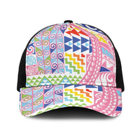 Maori Kowhaiwhai Taniko Patchwork Rainbow Motifs Baseball Net Cap LT9 One Size Black Rainbow - Polynesian Pride