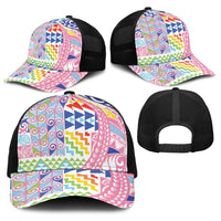 Maori Kowhaiwhai Taniko Patchwork Rainbow Motifs Baseball Net Cap LT9 - Polynesian Pride