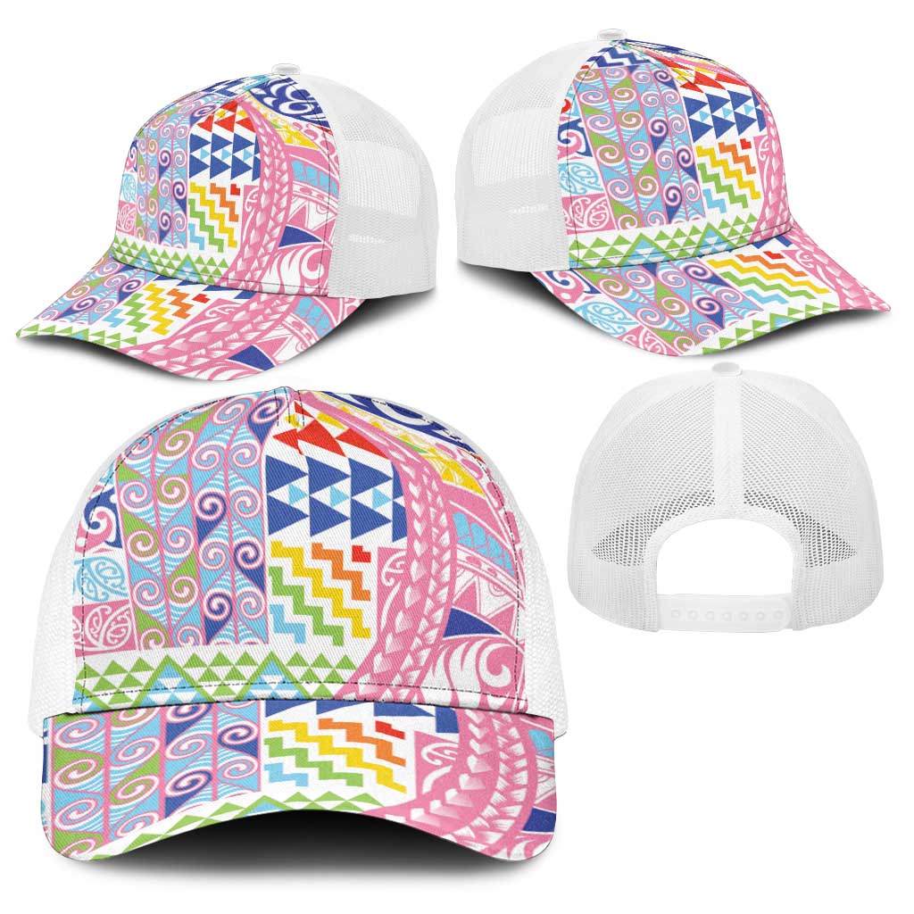 Maori Kowhaiwhai Taniko Patchwork Rainbow Motifs Baseball Net Cap LT9 - Polynesian Pride