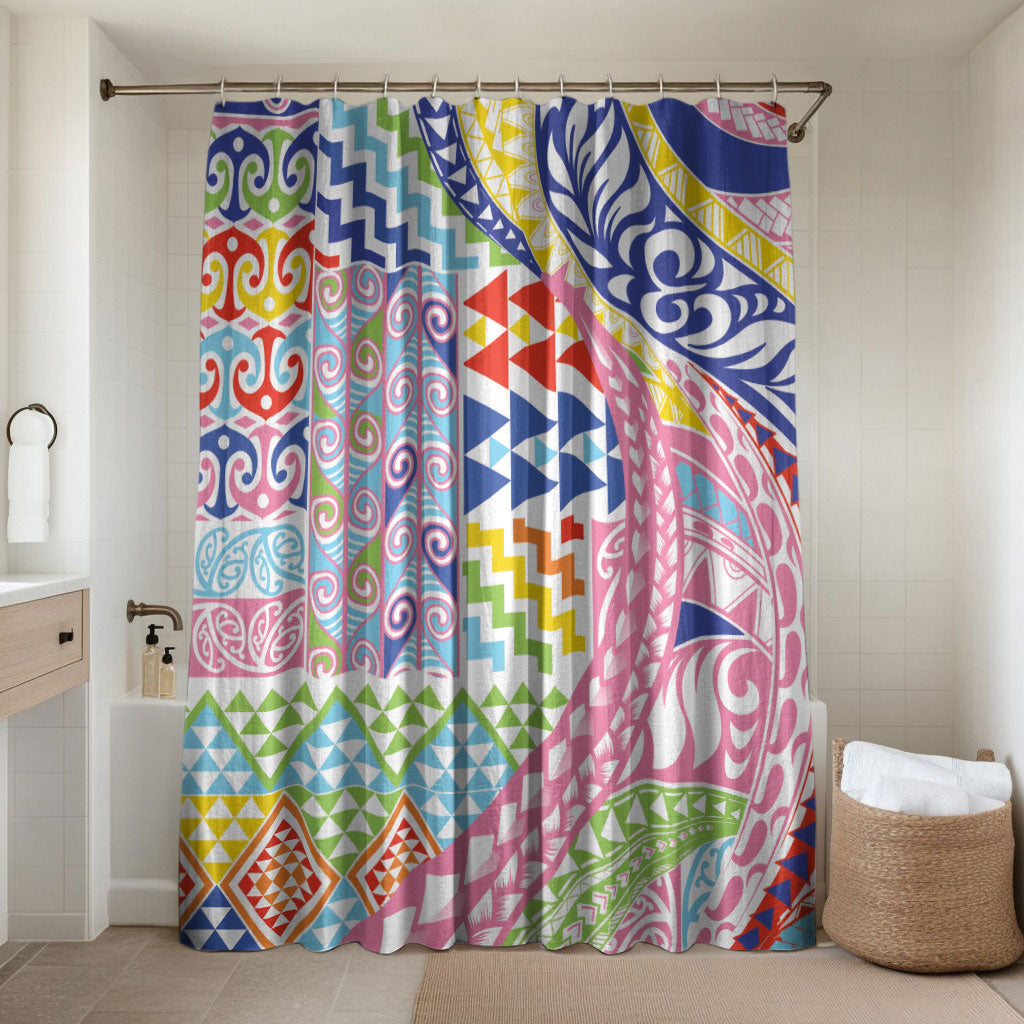Maori Kowhaiwhai Taniko Patchwork Rainbow Motifs Bathroom Set LT9 Shower Curtain Only Rainbow - Polynesian Pride