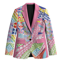 Maori Kowhaiwhai Taniko Patchwork Rainbow Motifs Blazer LT9 Unisex Rainbow - Polynesian Pride