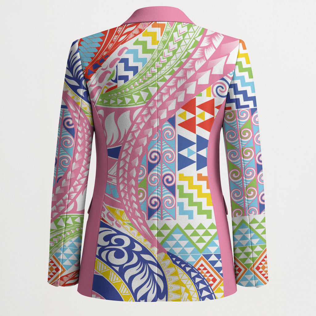 Maori Kowhaiwhai Taniko Patchwork Rainbow Motifs Blazer LT9 - Polynesian Pride