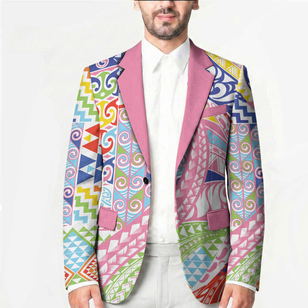 Maori Kowhaiwhai Taniko Patchwork Rainbow Motifs Blazer LT9 - Polynesian Pride