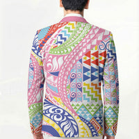 Maori Kowhaiwhai Taniko Patchwork Rainbow Motifs Blazer LT9 - Polynesian Pride