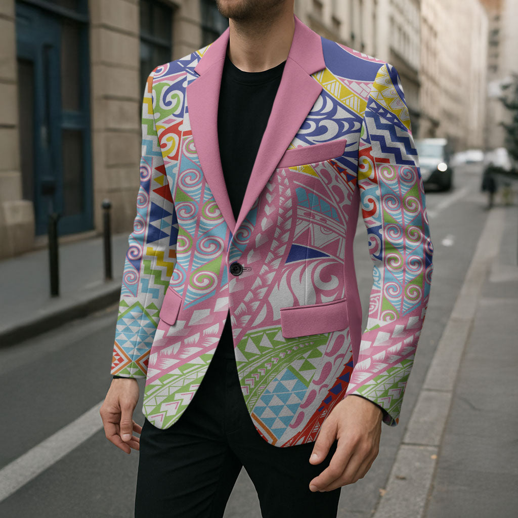 Maori Kowhaiwhai Taniko Patchwork Rainbow Motifs Blazer LT9 - Polynesian Pride