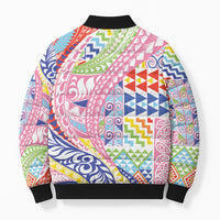 Maori Kowhaiwhai Taniko Patchwork Rainbow Motifs Bomber Puffer Jacket LT9 - Polynesian Pride