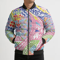 Maori Kowhaiwhai Taniko Patchwork Rainbow Motifs Bomber Puffer Jacket LT9 - Polynesian Pride