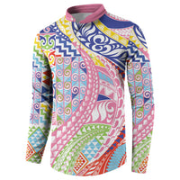 Maori Kowhaiwhai Taniko Patchwork Rainbow Motifs Button Sweatshirt LT9 - Polynesian Pride