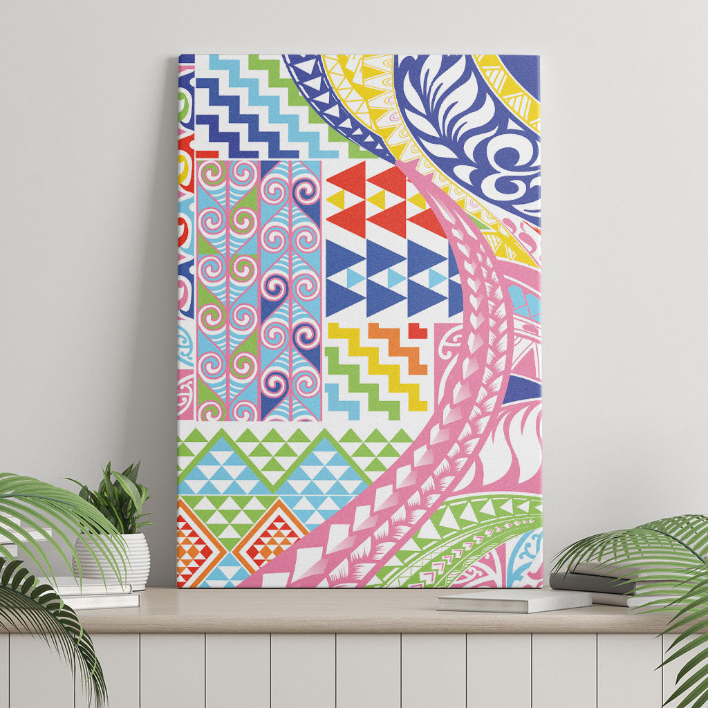 Maori Kowhaiwhai Taniko Patchwork Rainbow Motifs Canvas Wall Art LT9 - Polynesian Pride