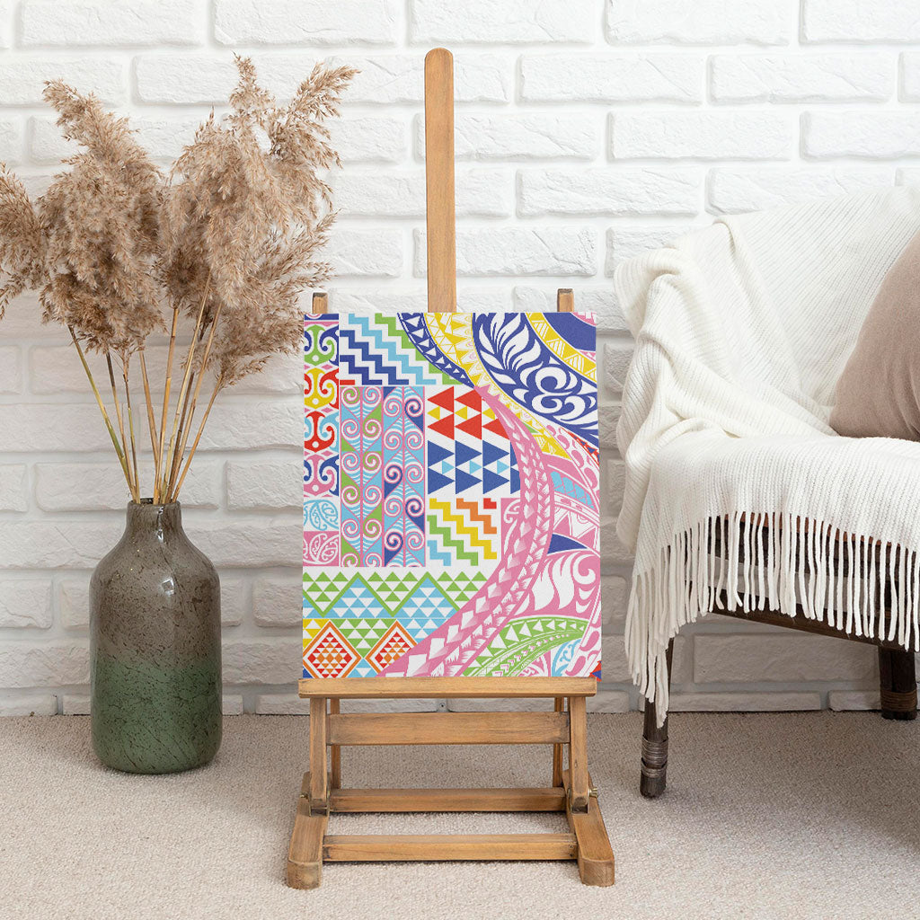 Maori Kowhaiwhai Taniko Patchwork Rainbow Motifs Canvas Wall Art LT9 - Polynesian Pride