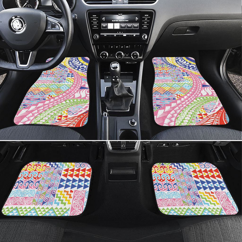 Maori Kowhaiwhai Taniko Patchwork Rainbow Motifs Car Mats LT9 Set 4pcs Rainbow - Polynesian Pride
