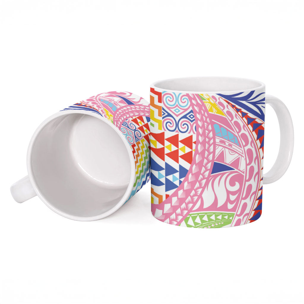 Maori Kowhaiwhai Taniko Patchwork Rainbow Motifs Ceramic Mug LT9 - Polynesian Pride