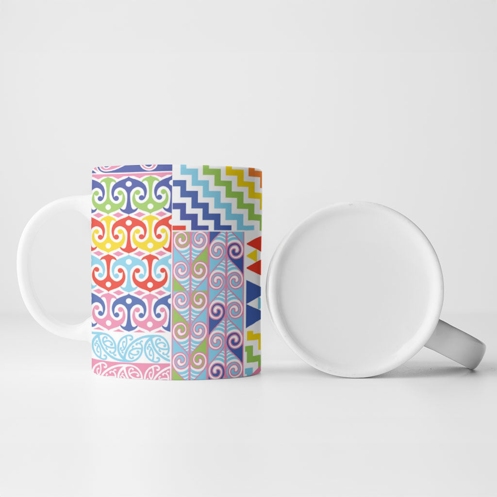Maori Kowhaiwhai Taniko Patchwork Rainbow Motifs Ceramic Mug LT9 - Polynesian Pride
