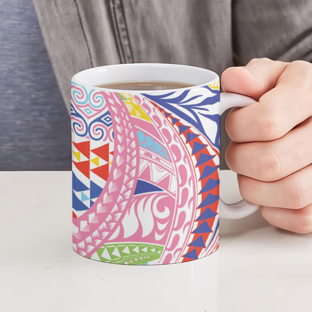 Maori Kowhaiwhai Taniko Patchwork Rainbow Motifs Ceramic Mug LT9 - Polynesian Pride
