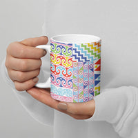 Maori Kowhaiwhai Taniko Patchwork Rainbow Motifs Ceramic Mug LT9 - Polynesian Pride