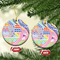 Maori Kowhaiwhai Taniko Patchwork Rainbow Motifs Ceramic Ornament LT9 Circle Rainbow - Polynesian Pride