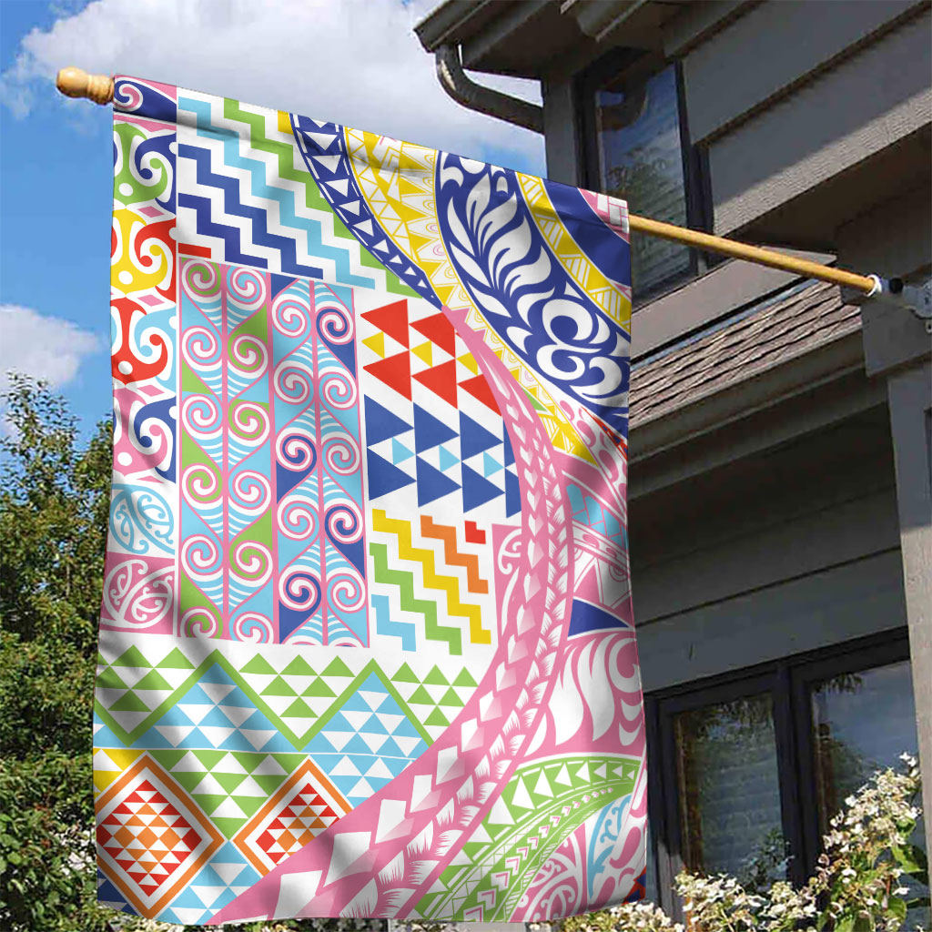 Maori Kowhaiwhai Taniko Patchwork Rainbow Motifs Garden Flag LT9 - Polynesian Pride
