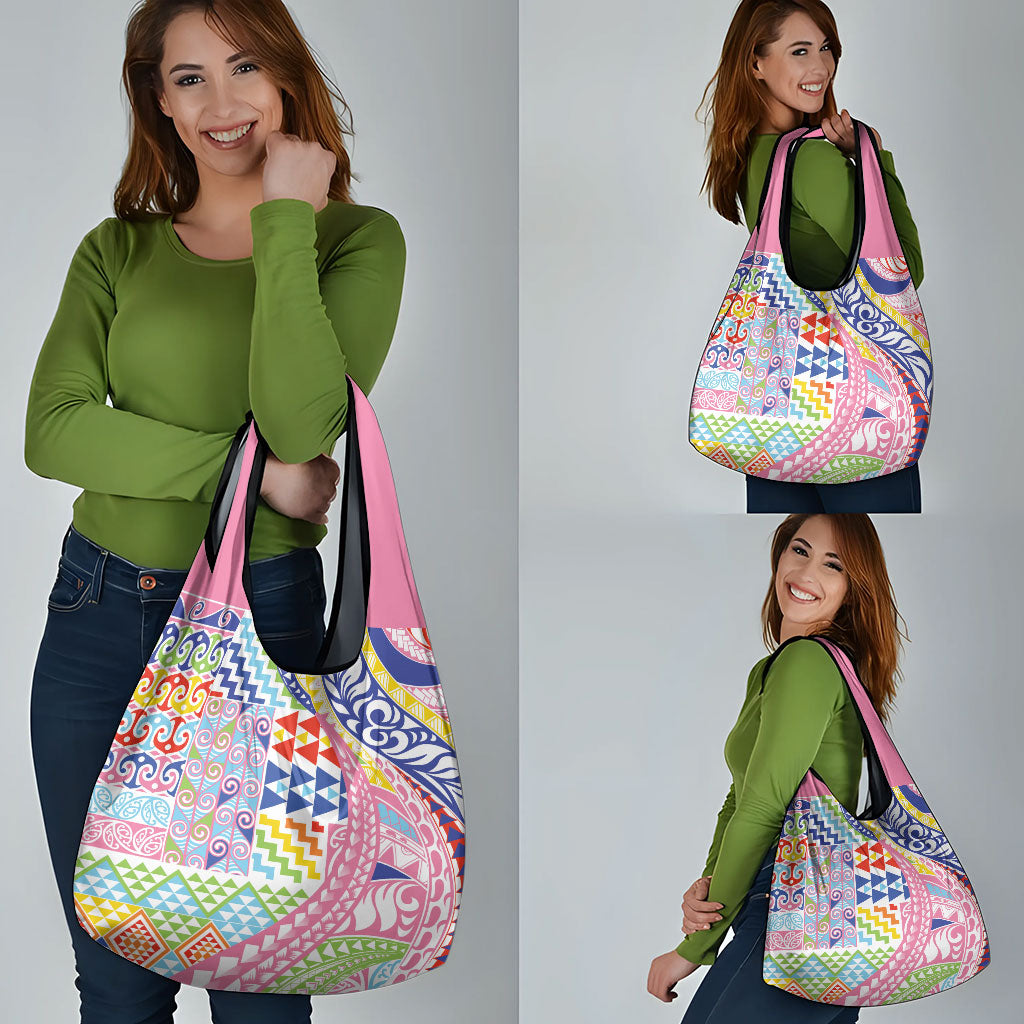 Maori Kowhaiwhai Taniko Patchwork Rainbow Motifs Grocery Bag LT9 - Polynesian Pride