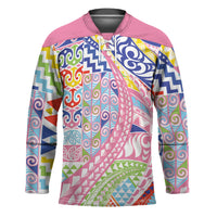 Maori Kowhaiwhai Taniko Patchwork Rainbow Motifs Hockey Jersey LT9 Unisex Rainbow - Polynesian Pride
