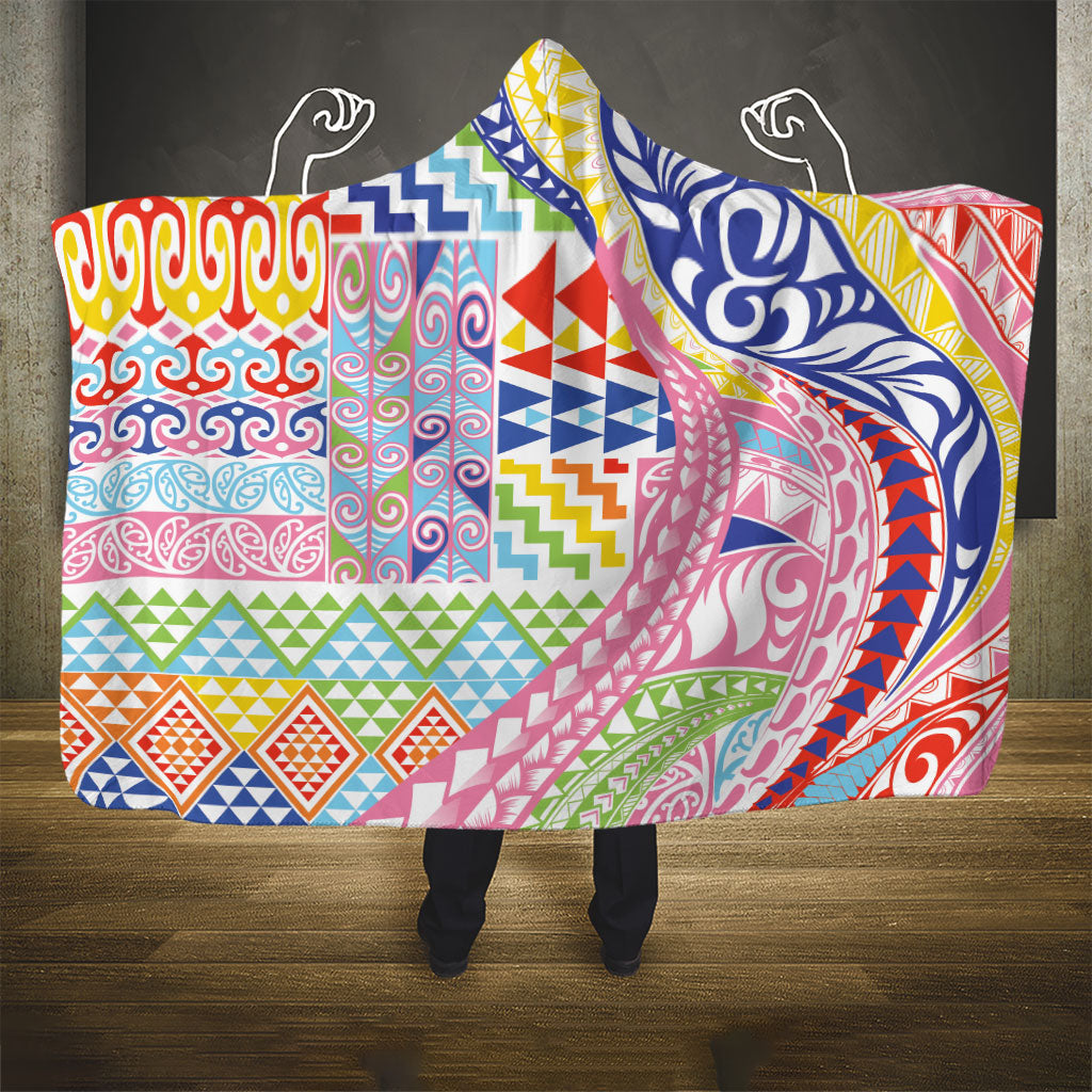 Maori Kowhaiwhai Taniko Patchwork Rainbow Motifs Hooded Blanket LT9 - Polynesian Pride