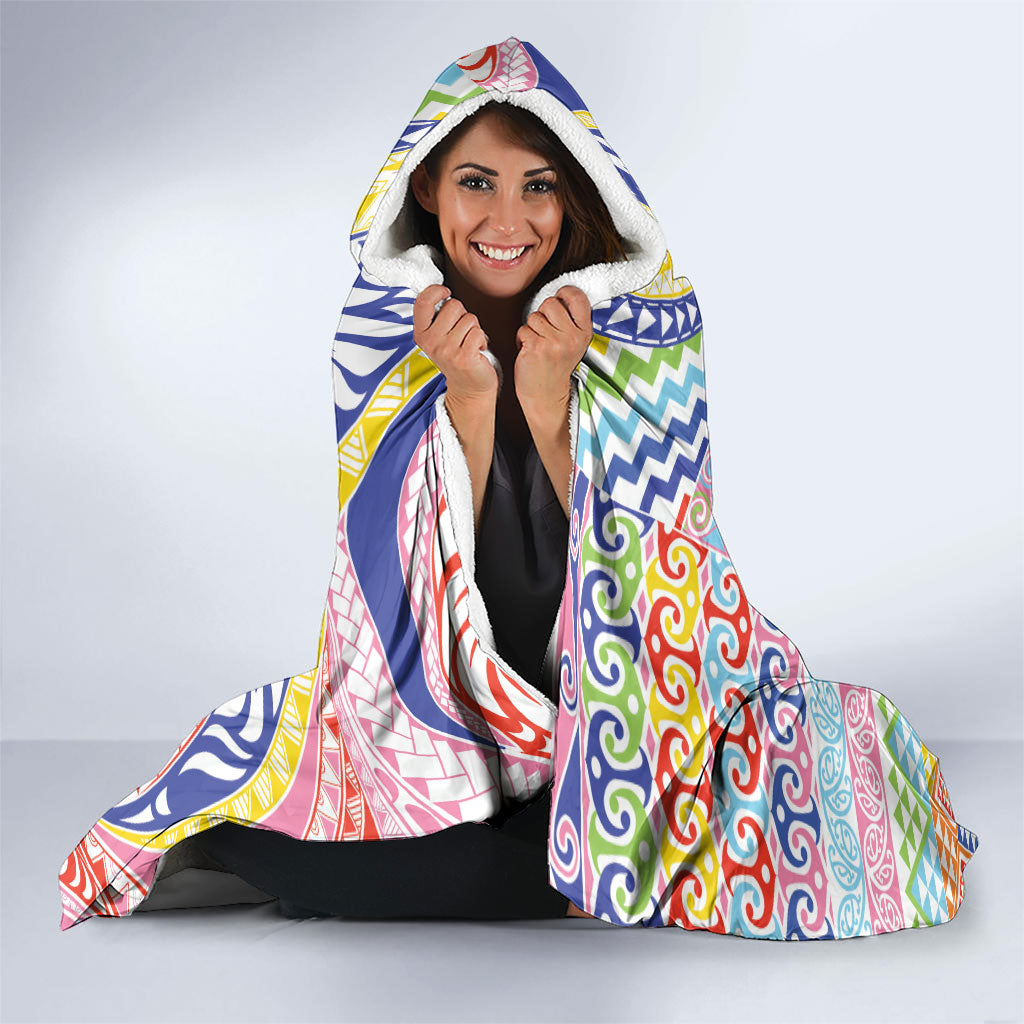 Maori Kowhaiwhai Taniko Patchwork Rainbow Motifs Hooded Blanket LT9 - Polynesian Pride