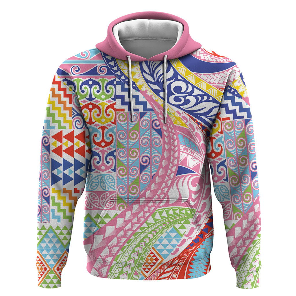 Maori Kowhaiwhai Taniko Patchwork Rainbow Motifs Hoodie LT9 Pullover Hoodie Rainbow - Polynesian Pride