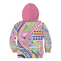 Maori Kowhaiwhai Taniko Patchwork Rainbow Motifs Kid Hoodie LT9 - Polynesian Pride
