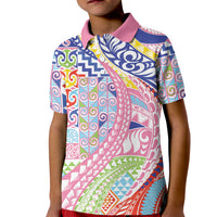 Maori Kowhaiwhai Taniko Patchwork Rainbow Motifs Kid Polo Shirt LT9 Kid Rainbow - Polynesian Pride