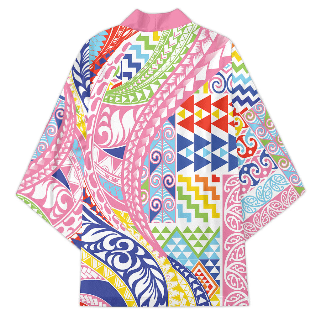 Maori Kowhaiwhai Taniko Patchwork Rainbow Motifs Kimono LT9 - Polynesian Pride