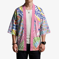 Maori Kowhaiwhai Taniko Patchwork Rainbow Motifs Kimono LT9 - Polynesian Pride