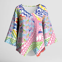 Maori Kowhaiwhai Taniko Patchwork Rainbow Motifs Kimono Sleeve Blouse LT9 Female Rainbow - Polynesian Pride
