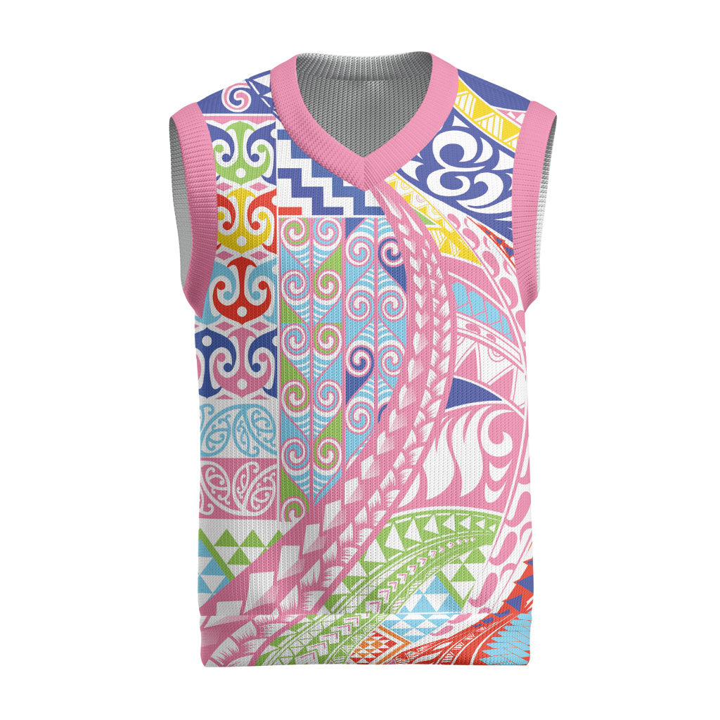 Maori Kowhaiwhai Taniko Patchwork Rainbow Motifs Christmas Knitted V-Neck Vest LT9 Rainbow - Polynesian Pride