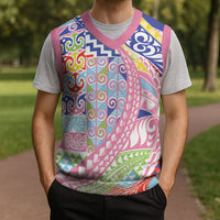 Maori Kowhaiwhai Taniko Patchwork Rainbow Motifs Christmas Knitted V-Neck Vest LT9 - Polynesian Pride