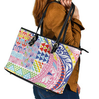 Maori Kowhaiwhai Taniko Patchwork Rainbow Motifs Leather Tote Bag LT9 - Polynesian Pride