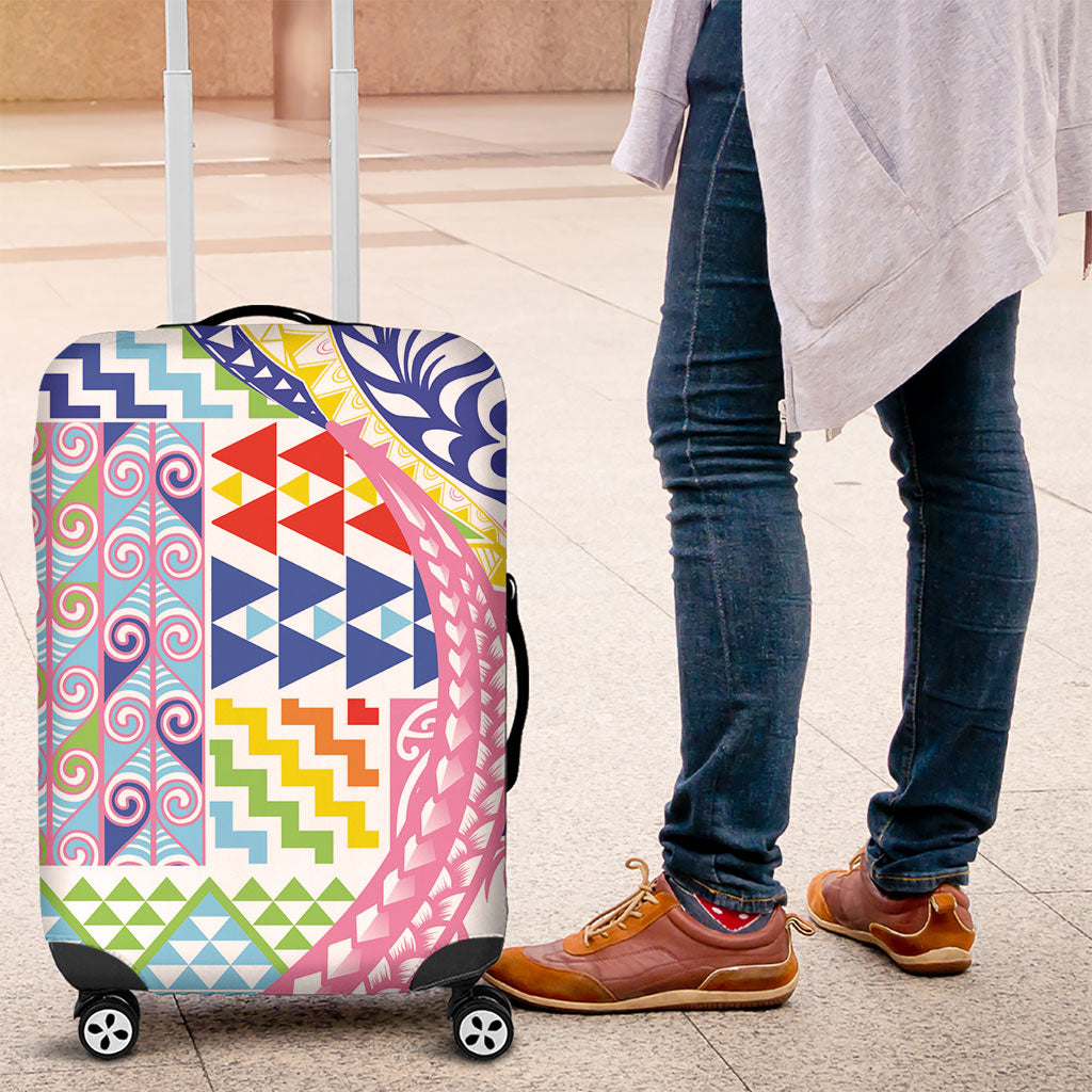 Maori Kowhaiwhai Taniko Patchwork Rainbow Motifs Luggage Cover LT9 Rainbow - Polynesian Pride