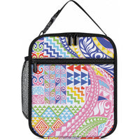 Maori Kowhaiwhai Taniko Patchwork Rainbow Motifs Lunch Bag LT9 10.2 × 8.3 × 4.3 inch Rainbow - Polynesian Pride