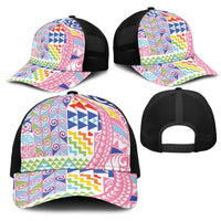 Maori Kowhaiwhai Taniko Patchwork Rainbow Motifs Mesh Trucker Cap LT9 - Polynesian Pride