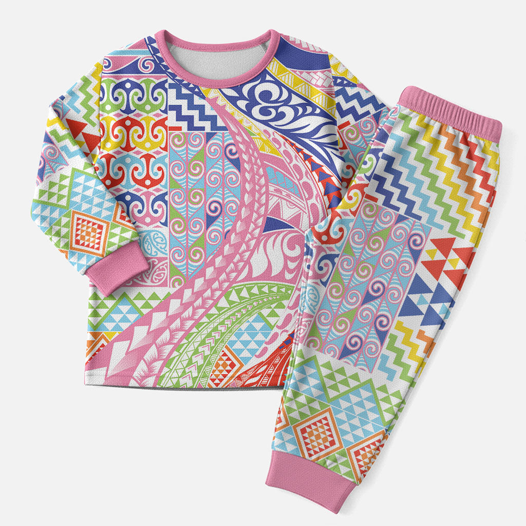 Maori Kowhaiwhai Taniko Patchwork Rainbow Motifs Christmas Pajama Set LT9 Men Rainbow - Polynesian Pride