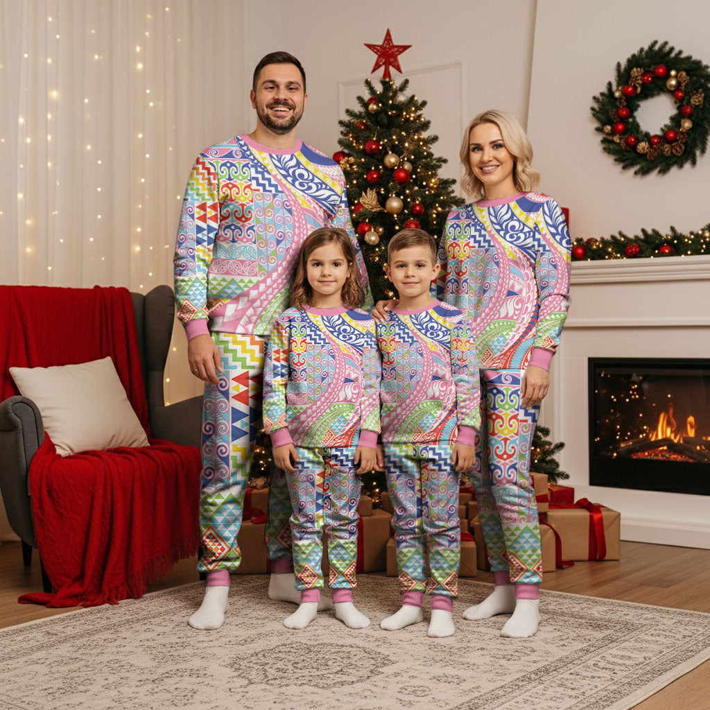 Maori Kowhaiwhai Taniko Patchwork Rainbow Motifs Christmas Pajama Set LT9 - Polynesian Pride