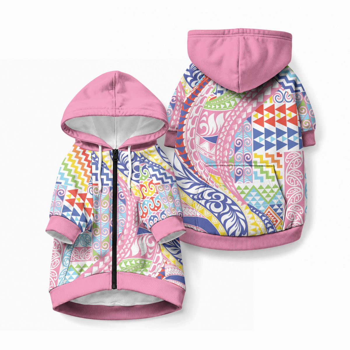Maori Kowhaiwhai Taniko Patchwork Rainbow Motifs Pet Hoodie LT9 Zip-up Rainbow - Polynesian Pride