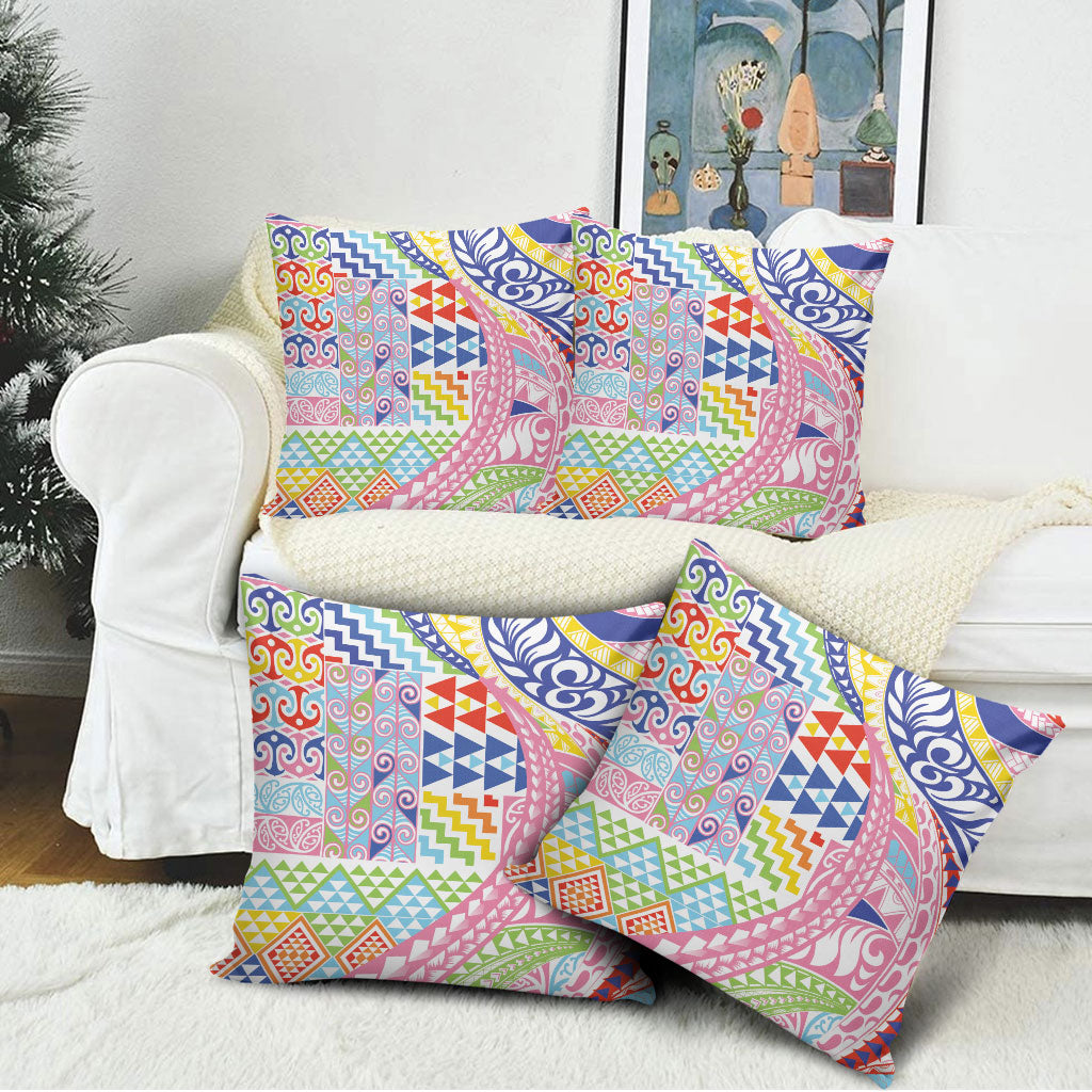 Maori Kowhaiwhai Taniko Patchwork Rainbow Motifs Pillow Cover LT9 - Polynesian Pride