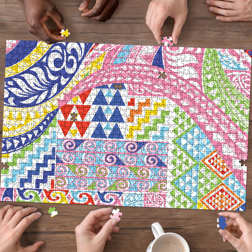 Maori Kowhaiwhai Taniko Patchwork Rainbow Motifs Puzzle LT9 - Polynesian Pride