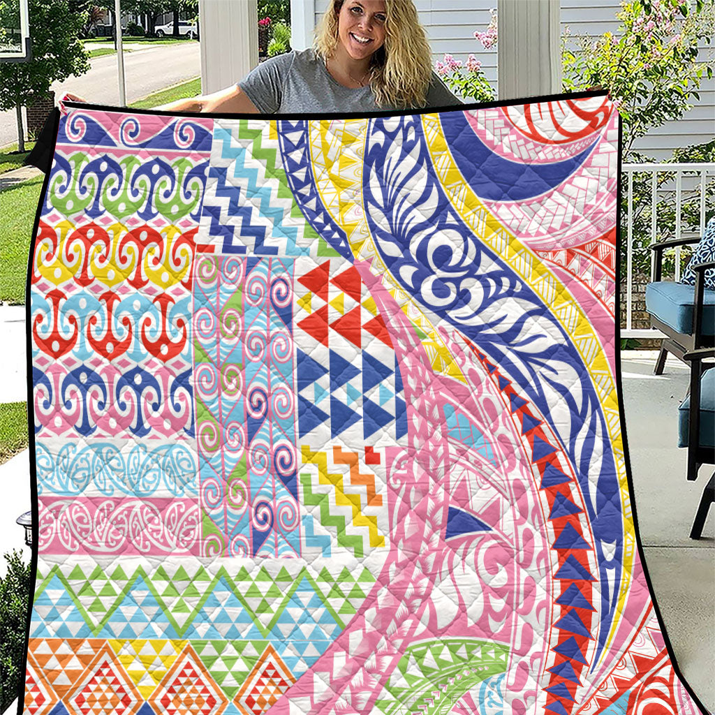 Maori Kowhaiwhai Taniko Patchwork Rainbow Motifs Quilt LT9 Rainbow - Polynesian Pride