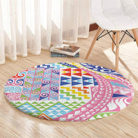 Maori Kowhaiwhai Taniko Patchwork Rainbow Motifs Round Carpet LT9 - Polynesian Pride