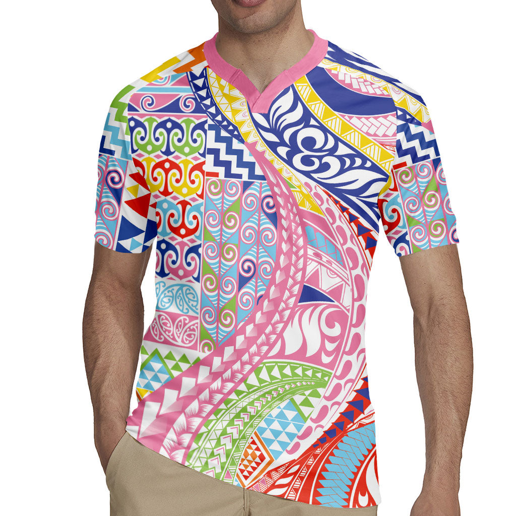 Maori Kowhaiwhai Taniko Patchwork Rainbow Motifs Rugby Jersey LT9 - Polynesian Pride